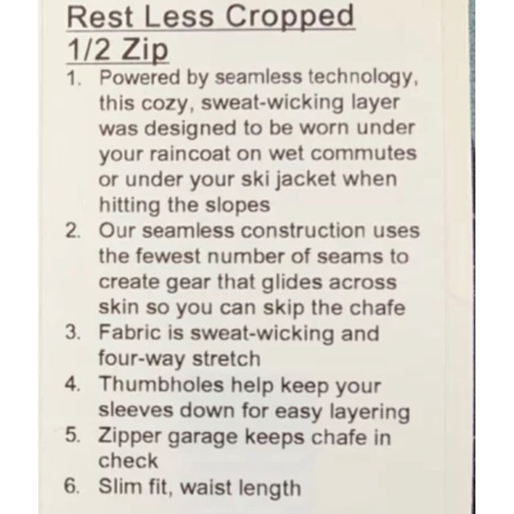 Lululemon Rest Less Cropped 1/2 Zip black tag size is missing is like small - Picture 7 of 12